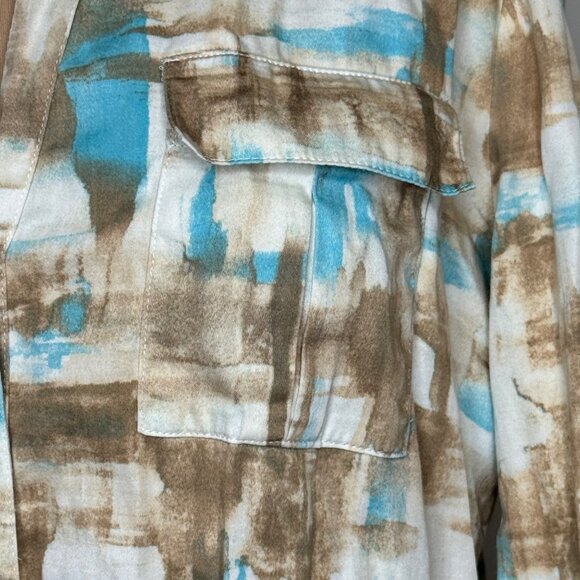 Chicos Womens Button-Down Shirt Size 2 Abstract Print Multicolor Turquoise Brown - Picture 5 of 8